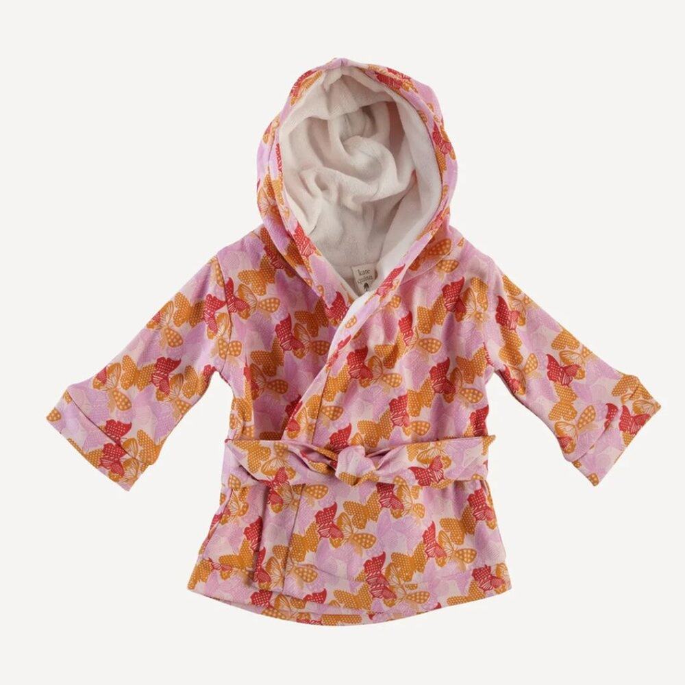 NWT Kate Quinn Terry Bath Robe in Mod Butterflies Organic Cotton 0-12m